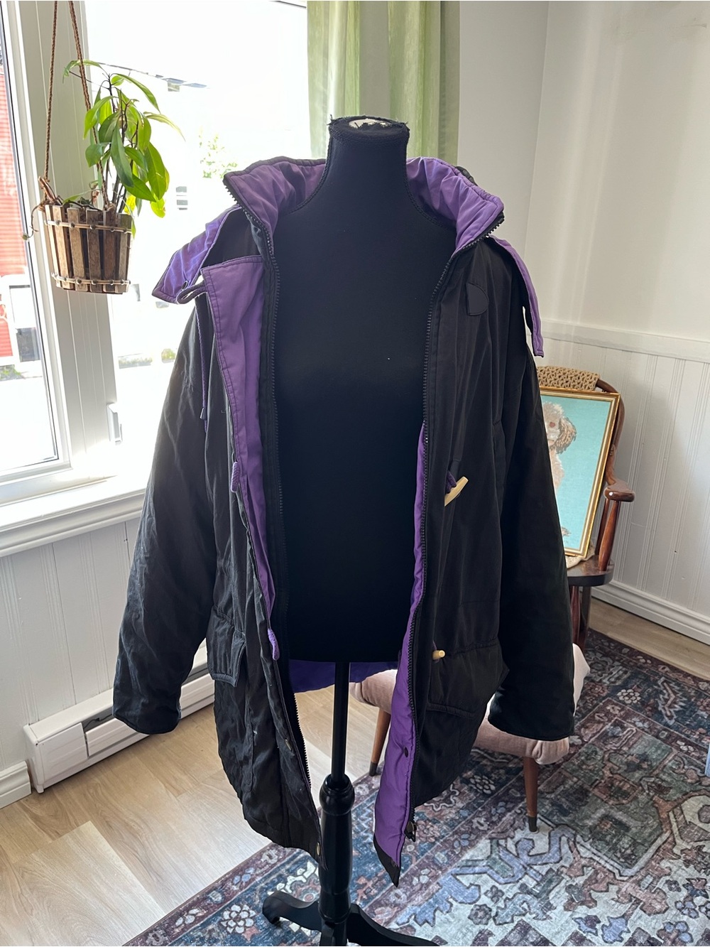 Women’s Vintage Black & Purple Puffer Jacket Coat Size Medium